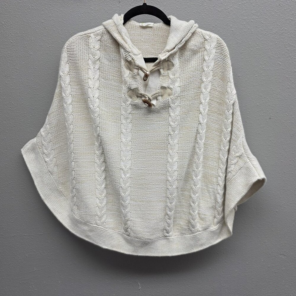 Crazy 8 Sweater Cape Girls Size 14 White Hooded Cable Knit Poncho Pullover